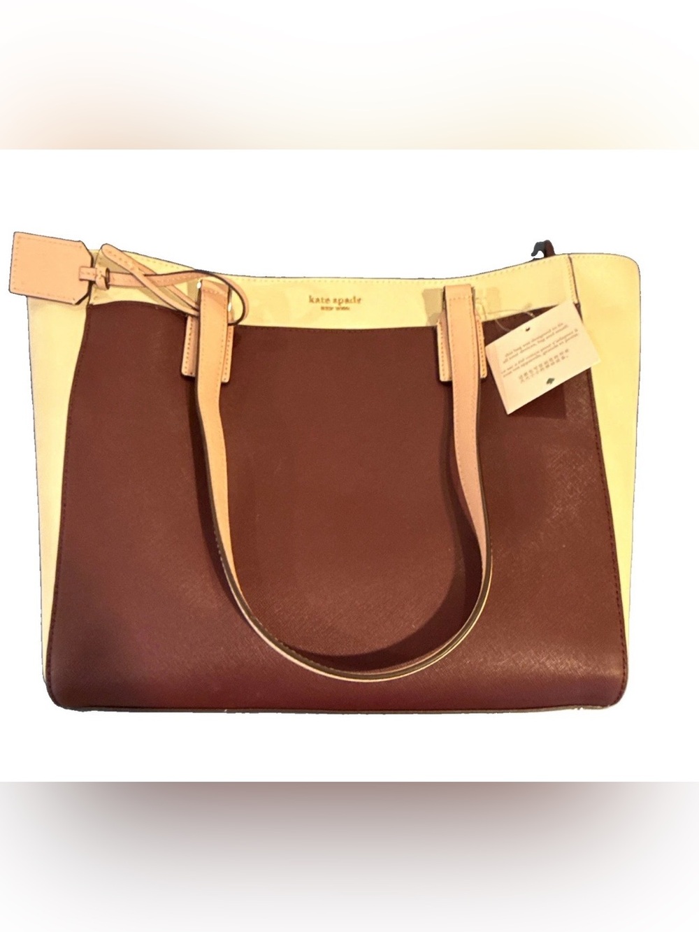 kate spade Burgandy and Cream Leather Tote with Top Handles NWT